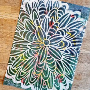 Gel print met meerdere lagen (techniek: maskeren)