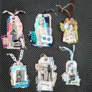 Chunky collage tags met vintage foto's