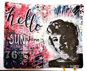 Art journal pagina met een magazine image transfer van de gel plate